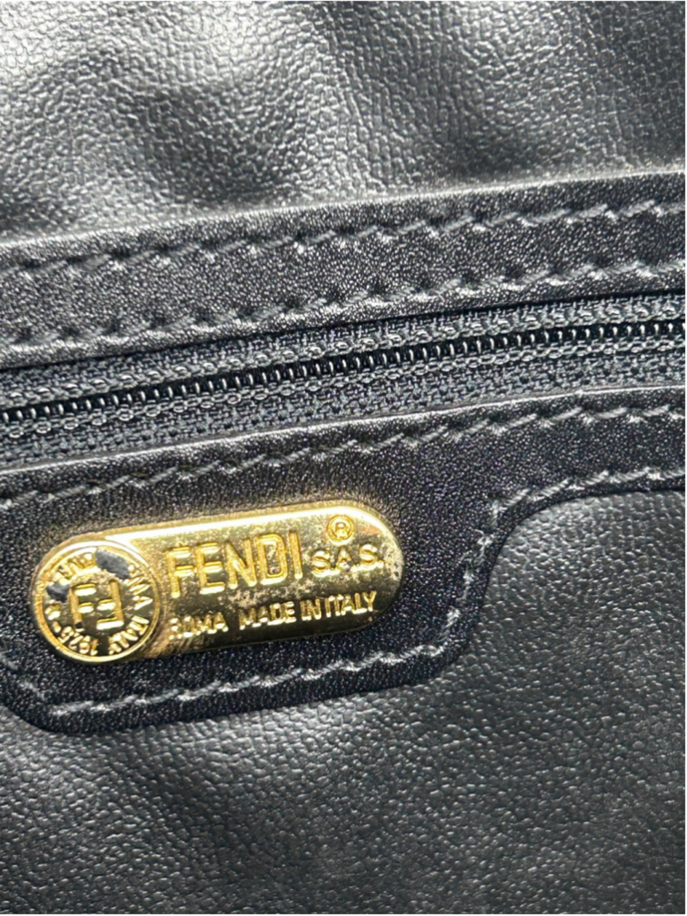 Fendi Black Zucca Monogram Canvas Leather Zip Shoulder Tote Bag - Picture 15 of 16